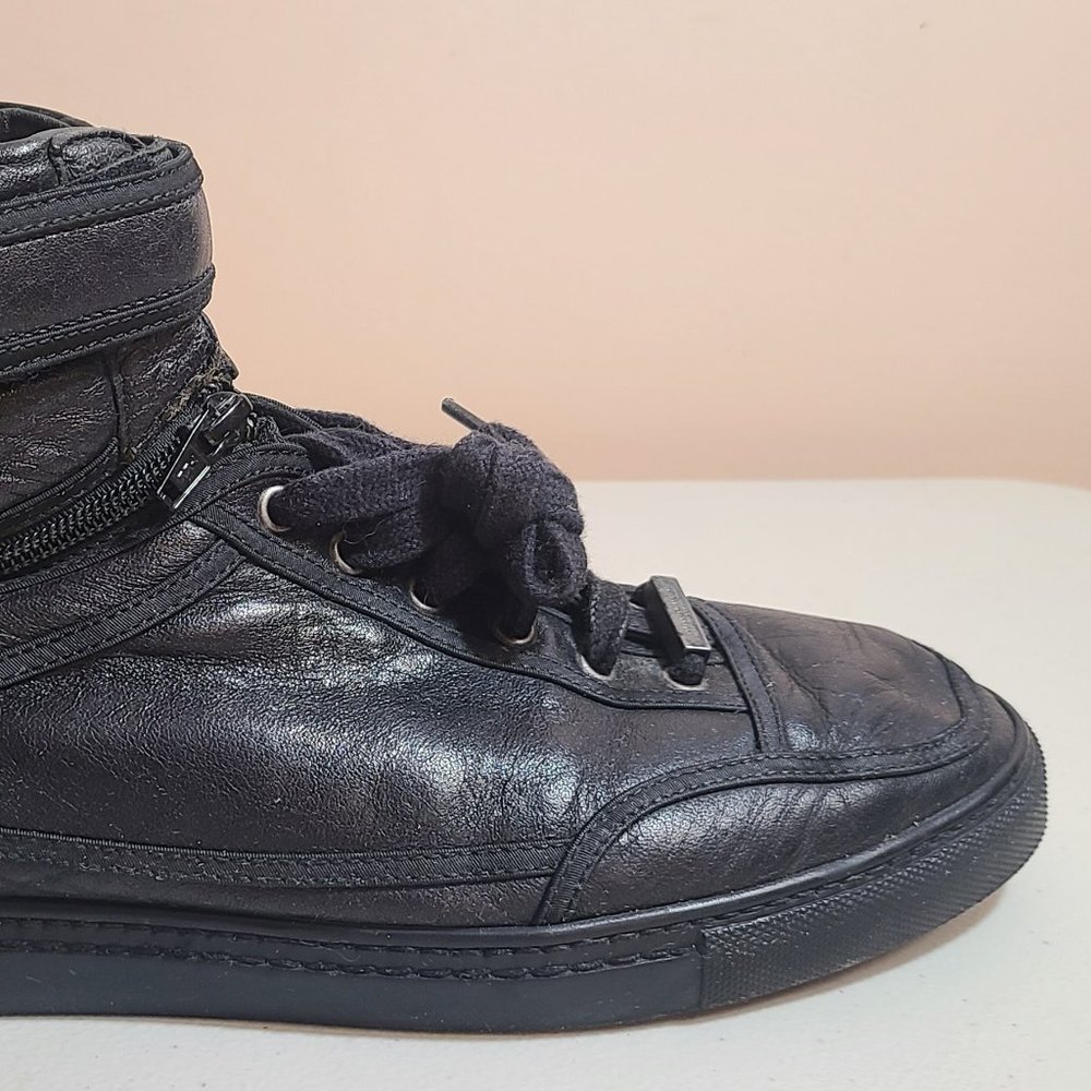 Men Burberry Black Sneakers Sz 44 11 Leather Vintage Rare Zip MSRP 1290 - Picture 4 of 14